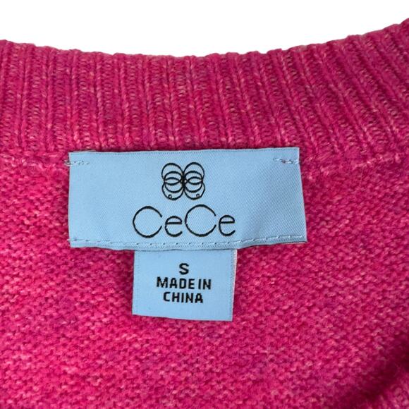 CeCe Pink Feminine Pearl Embellished Balloon Sleeve Pullover Sweater Women's M - Picture 4 of 5